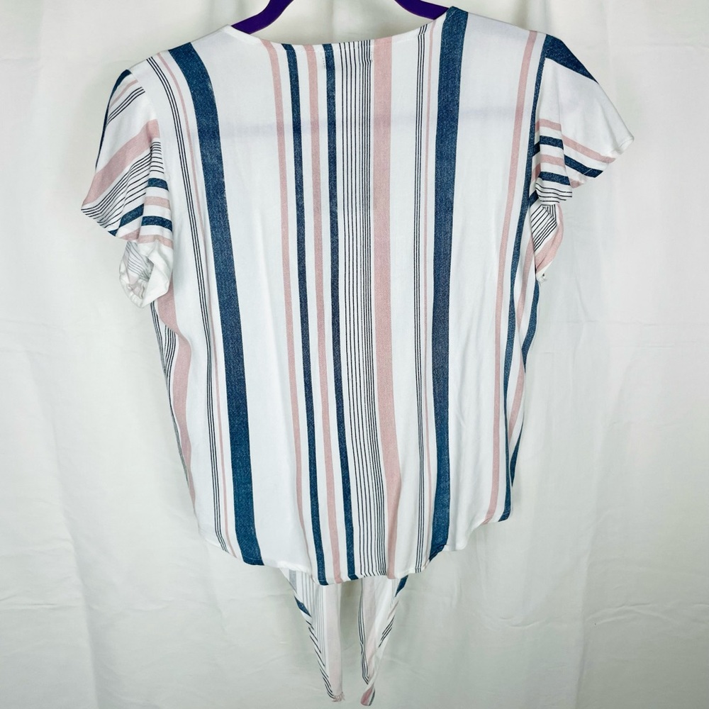 NWT Style Envy - Button Up Crop Top, White w/Pink & Blue Strips (Small) - Picture 7 of 7